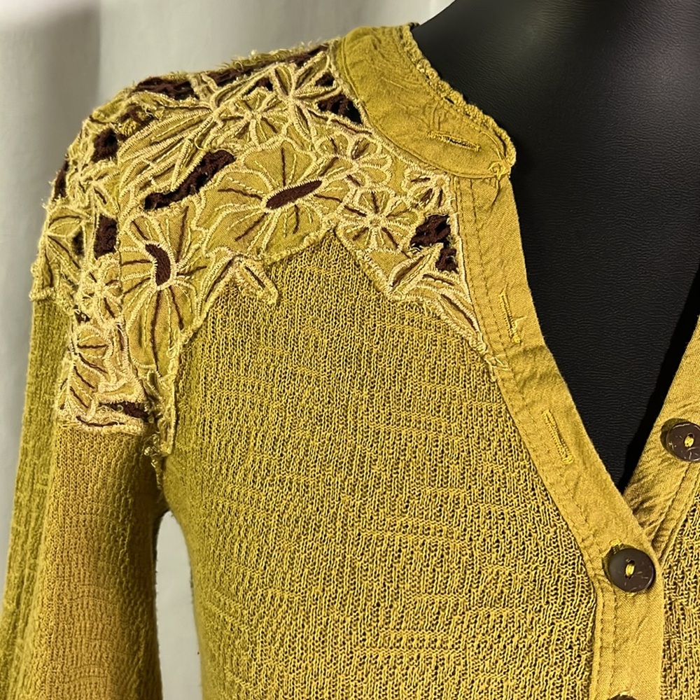 Free People Mustard Blouse with Embroidered Accents - Picture 6 of 16